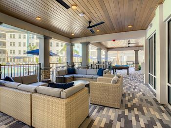 Sheltered lanai with comfortable seating